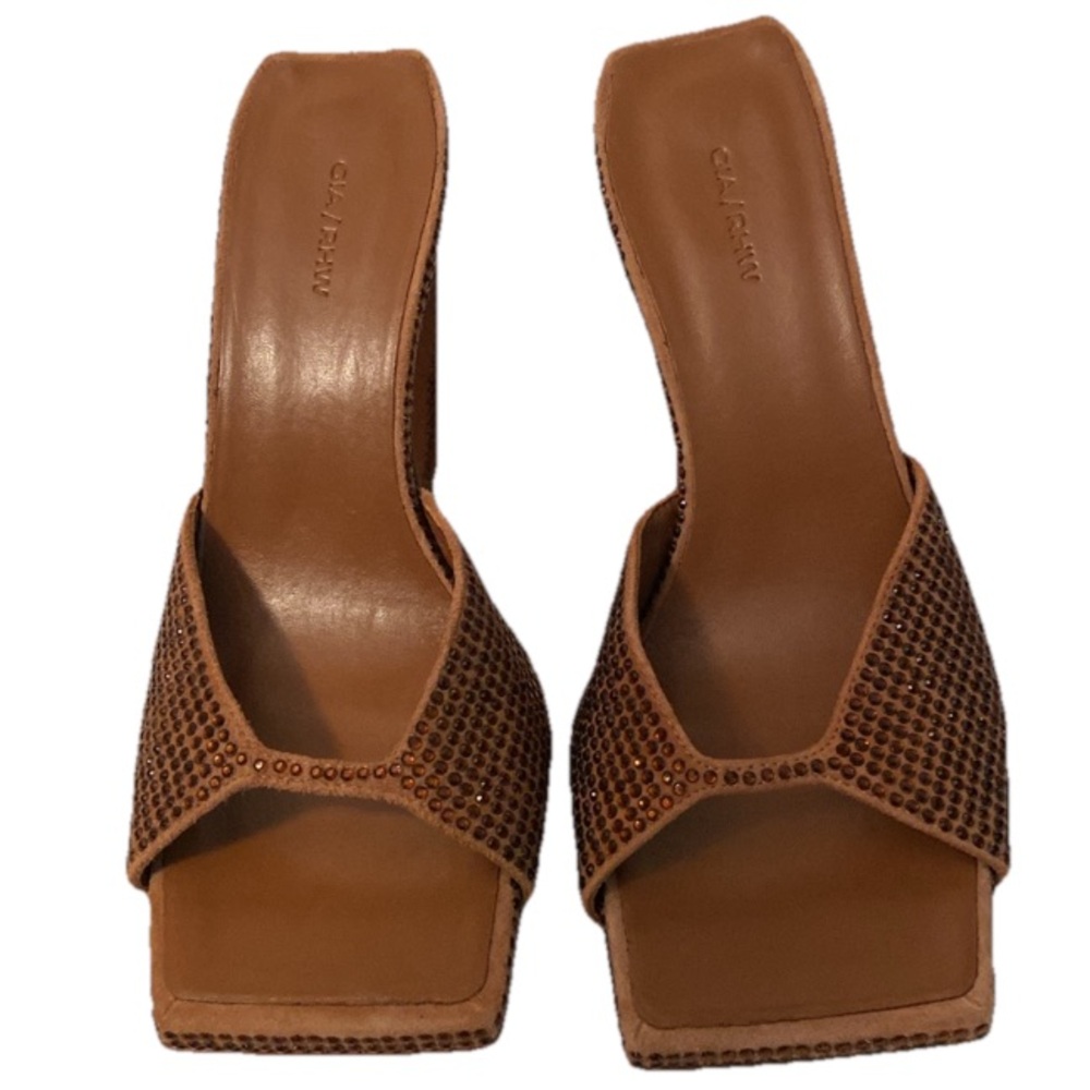 GIABORGHINI Gia/RHW Rosie14S Camel Brown Square Toe Heel Sandals EU 37.5/7.5 - Picture 3 of 8